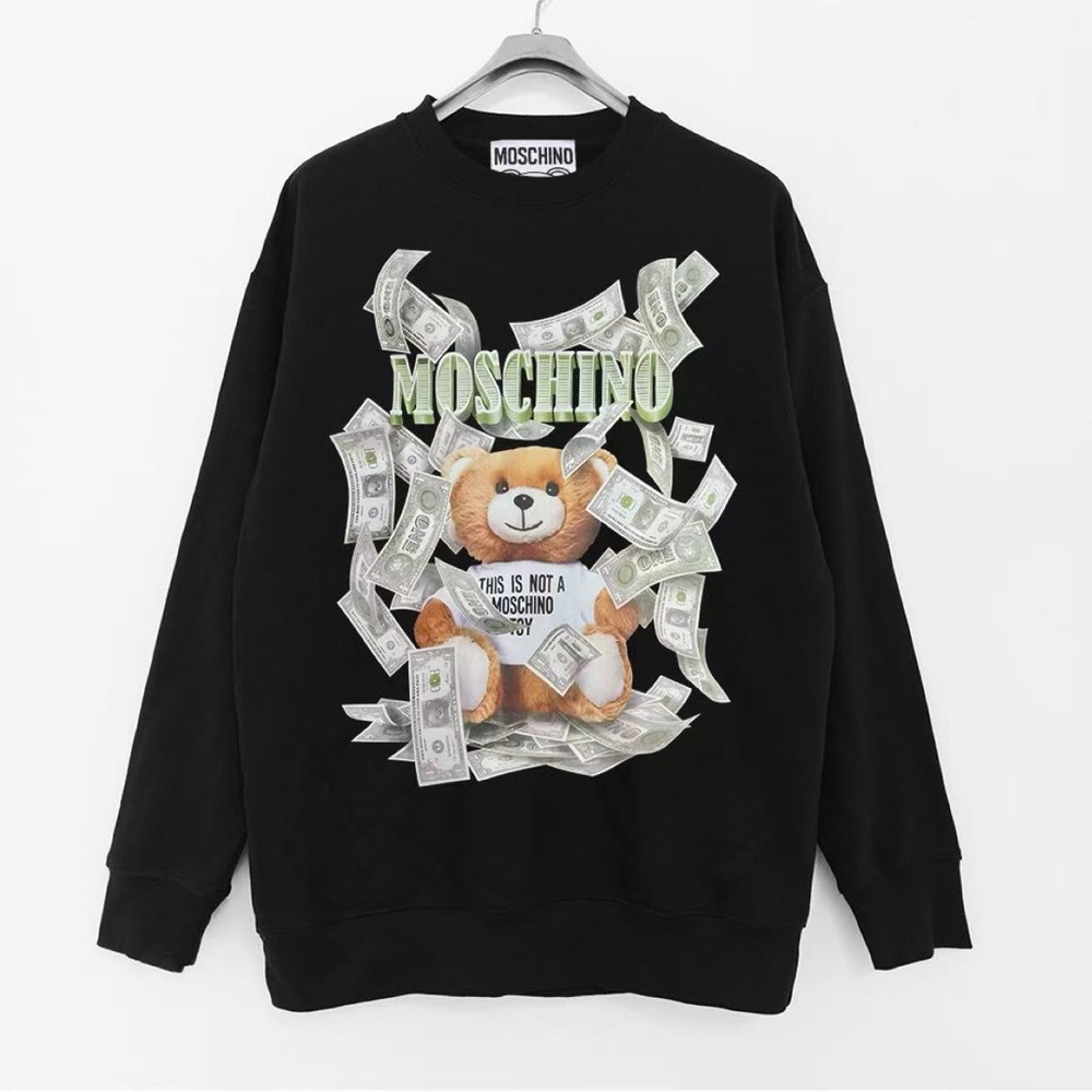 Moschino Money Bear Crewneck Sweatshirt Black Teddy Dollar Print Pullover